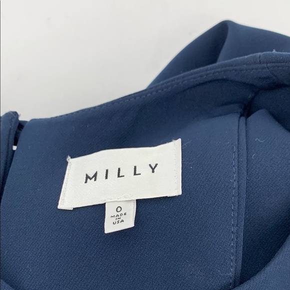 Milly Cady Angular trapeze a-line mini dress navy blue racerback pockets shift 0 - Picture 6 of 6